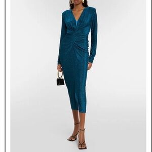 Diane Von Furstenberg Shimmering Teal Long Sleeve Dress